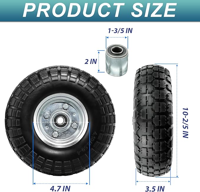 4.103.50-4" Flat Free Tire and Wheel,10" Heavy Duty Solid Flat Free Tire with 58" Axle Borehole, 2.1" Offset Hub for Wagon Wheelbarrow Garden Cart Lawnmower and Trolleys, 2 Pack by Cenipar