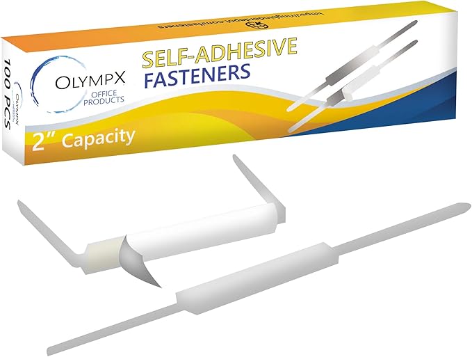 OLYMPX 100 Pcs of 2Au Capacity Economy Self Adhesive Prong Paper Fastener Bases, 2.75 Inch Center for Paper File Clip Folder Accessories, 100 per Box