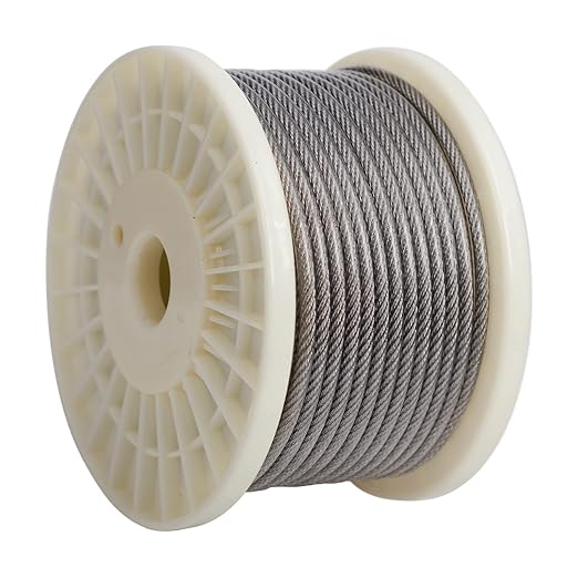AGTEK Wire Rope Stainless Steel Vinyl Coated Aircraft Cable for Decking Railings String Lights, 100 Feet-by-1/8-Inch Thru 3/16-Inch, 7x7 Strands Construction