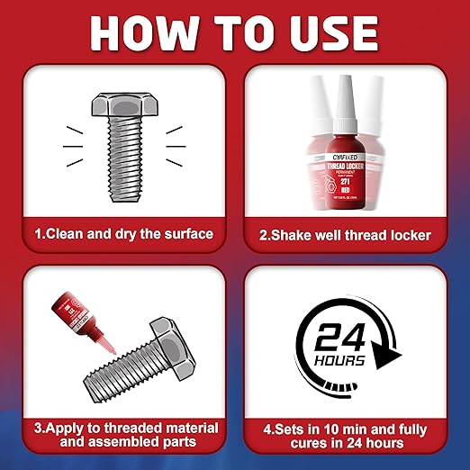 Threadlocker 271, Red High Strength Permanent Thread Lock Glue (0.33Fl oz/10ml) - Lock Tight Screw Glue for Nuts, Bolts & Seal Fasteners, Prevents Loosening, Rust & Corrosion