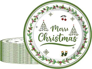 48Pcs Christmas Paper Plates, 7Inch Disposable Christmas Plates, Holiday Xmas Dinner Plates for Christmas Party Supplies Table Decorations, Christmas Dinnerware Set (7" Christmas tree)