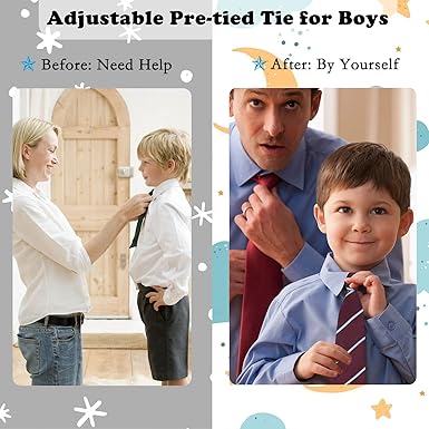 Mantieqingway School Ties for BoysKids, Pre-tied Adjustable Neckties Boys Tie for Graduation Uniforms Party Casual(Age 5-12)
