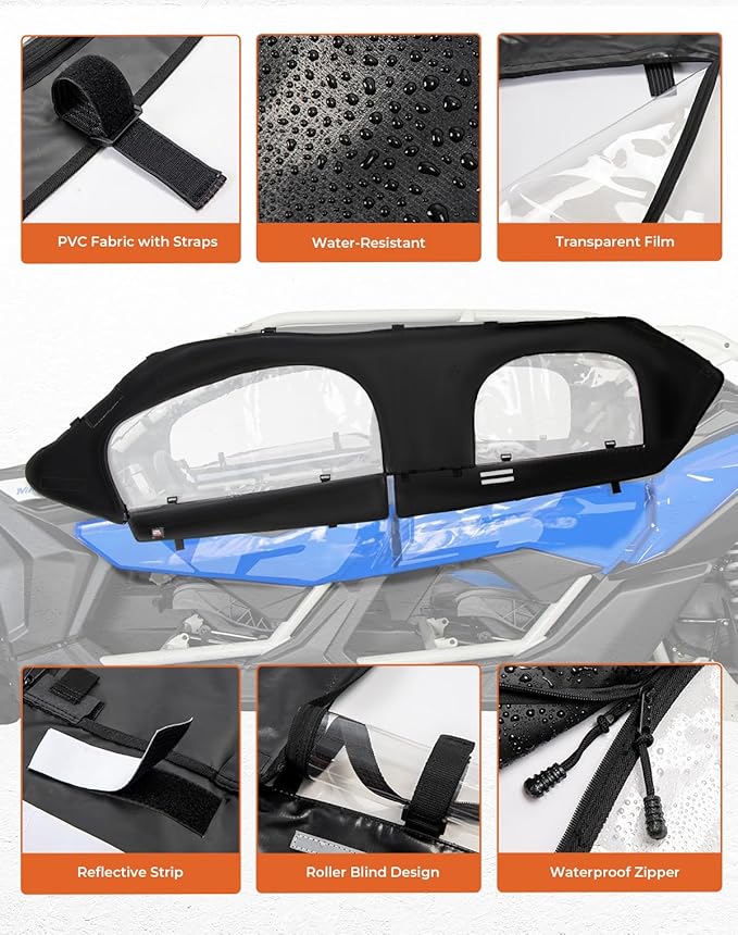 KEMIMOTO Upgraded X3 MAX Soft Upper Doors, Stay Warm Dry Window Cab Enclosure, compatible with Can-Am Maverick X3 MAX 2017-2024 UTV Accessories, Work with Roof Windshield