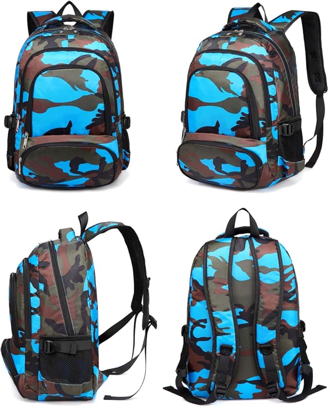 BLUEFAIRY School Backpack for Kids Boys Elementary Primary Middle School Bookbags Back to School Bags Gifts for Childs Mochila Escolares para Nios 17" Camo Blue