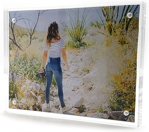 BillyJoe Clear Acrylic Photo Frame 8x10 Gift Box Package, 20Percent Thicker Double Sided Magnetic Blocks Picture Frames, Frameless Desktop Card Display 24mm Thickness (8x10 h)