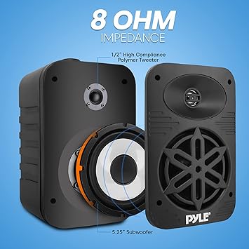 PyleUsa Indoor Outdoor Speakers Pair - 500 Watt Dual Waterproof 5.25 2-Way Full Range Speaker System w/ 1/2 High Compliance Polymer Tweeter - in-Home, Boat, Marine, Deck, Patio, Poolside (Black)