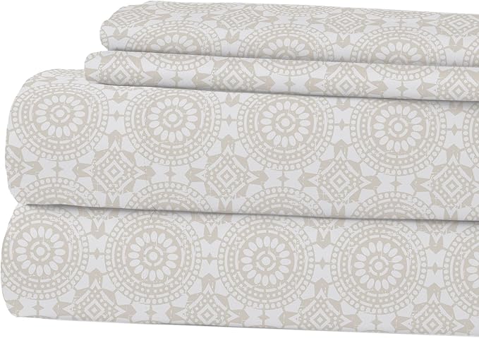 Modern Threads Printed 4-Piece Extra Soft Bedding Sheets Pillowcase Set, Deep Pocket up to 16 inch Mattress Abella Queen