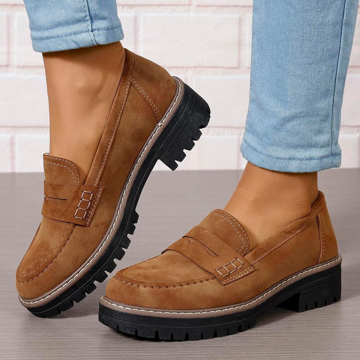 Womens Loafers Shoes Platform Chunky Penny Loafer Lug Sole Comfortable Slip On Work Office Business Casual Dress Shoes, US Size 5-11.5