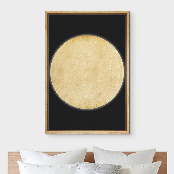 IDEA4WALL Framed Canvas Print Wall Art Yellow Textured Full Moon Astronomy & Space Cosmic Illustrations Modern Art Glam Scenic Multicolor Dark for Living Room, Bedroom, Office - 24"x36" Natural
