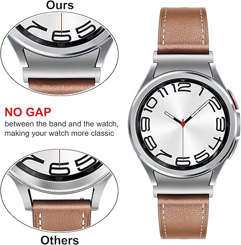 TRUMiRR One Click Band for Galaxy Watch 7 6 40mm 44mm, Genuine Leather Watchband No Gap Strap for Galaxy Watch 6 Classic 43mm 47mm / Watch 5 4