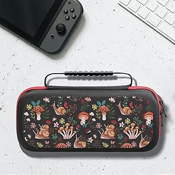 Buewutiry Mushroom Snail Compatible with Nintendo Switch Case - Carrying Case Compatible with Nintendo Switch LiteOled Travel Case Protector with Pockets for Accessories And Games Cases