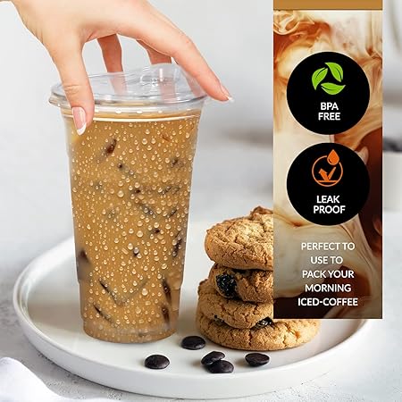 PAMI Clear 24oz Plastic Cups With Sip Lids Pack of 50 - BPA-Free Disposable Clear Cups With Strawless Lids For Cold Drinks- To-Go Cups With Lids For Iced Coffee Tea, Smoothies, Boba, Cocktails