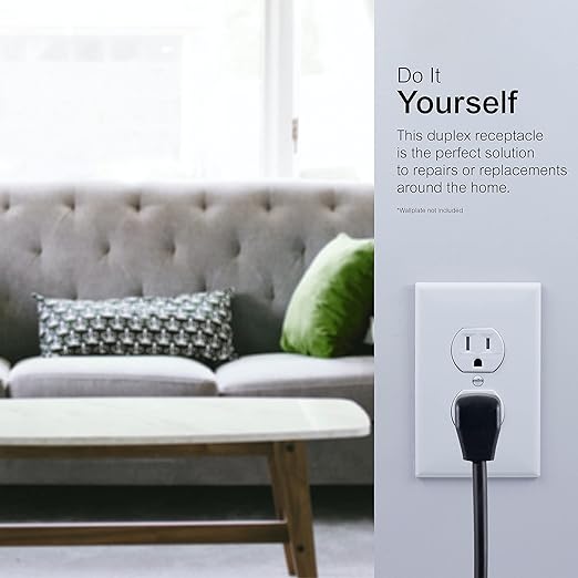 GE Grounding Duplex Outlet, In Wall Receptacle, Tamper Resistant Outlets, 3 Prong Electrical Socket, Easy Install, 15 Amp, UL Listed, White, 54263