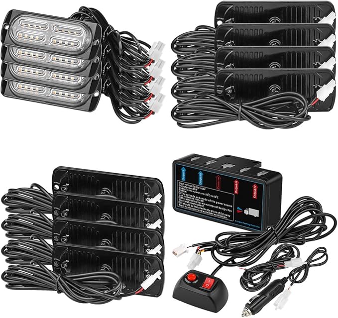 Updated Emergency Strobe Warning LED Lamp Kit, 4 Pods, 20 LEDs, 18 Flash Patterns for Warning Strobe Light, Emergency Light, Light