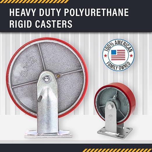 6"x2" Rigid Caster Heavy Duty Polyurethane Wheel on Steel Hub, Supports 1200lb Each, Perfect for Tool Box, Furniture, Musician Instrument Cases, DYI Projects