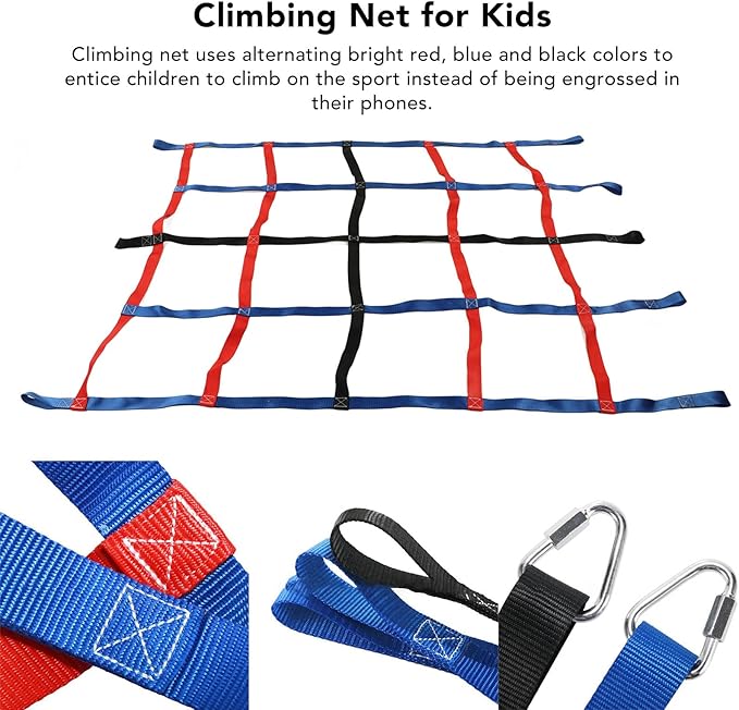 3-color climbing net for children, 661 pounds, 6.1 x 4.8 feet load, outdoor polyester climbing cargo net