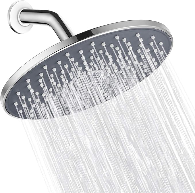 Large Shower Head VMASSTONE 9In High Pressure Showerhead - Tool Free Installation- with Large Spray Surfaces and 200 Nozzles for Delicate and Unstimulate Shower Experience (EM-001 ChromeDark Grey)