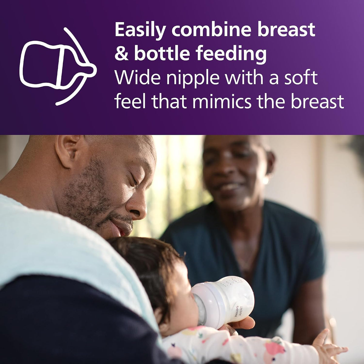 Philips Avent Natural Baby Bottles with Natural Response Nipples (Fast Flow, Flow 4), 11oz, 2-Pack, SCY906/02 (No Original Packaging)
