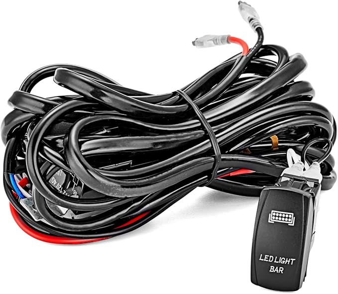 Mofun Universal 1 Lead LED Light Bar Wiring Harness Kit Rocker Switch 40A 12V On Off Power Relay Blade Fuse Compatible with Off Road Boat Truck