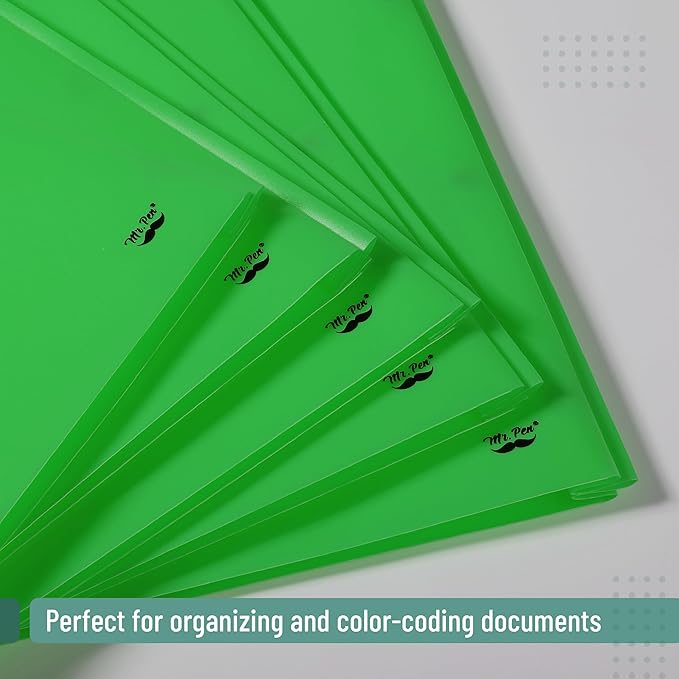 Mr. Pen- Plastic Folders with Pockets and Prongs, 5 Pack, Green, Pocket Folders, Folders with Prongs, File Folders with Fasteners, 2 Pocket Folder, Folder with Pockets, Two Pocket Folder