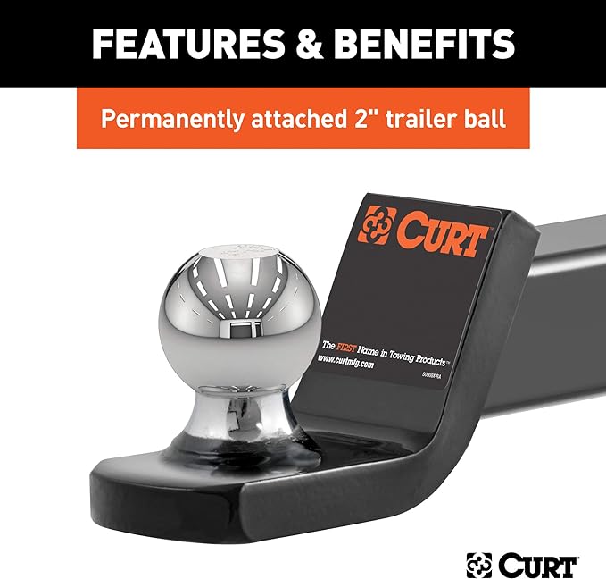 CURT 45134 Fusion Trailer Hitch Mount with 2-Inch Ball Pin, Fits 2-In Receiver, 7,500 lbs, 2" Drop , black