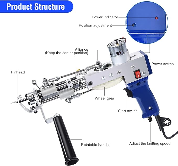 Vehipa Tufting Gun Cut Pile and Loop Pile 2 in 1 Electric Rug Gun Machine Starter Kit for Tufting Lover