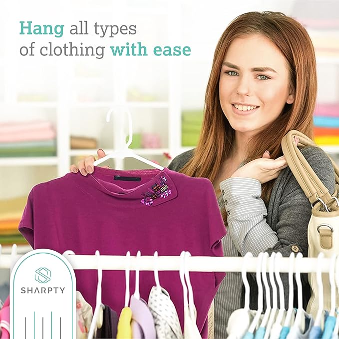 Sharpty - Plastic Hangers - Adult Clothes Hangers - T-Shirt, Dress, Coat Hangers Accessories - Notched Hanger, Durable Versatile Color Clothing Closet Hanger(20-Pack,White)