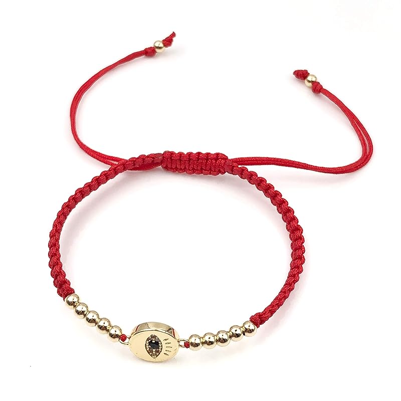 Lucky Evil Eye Charm Hand-Woven Adjustable String Bracelet for Women Protection (Red)