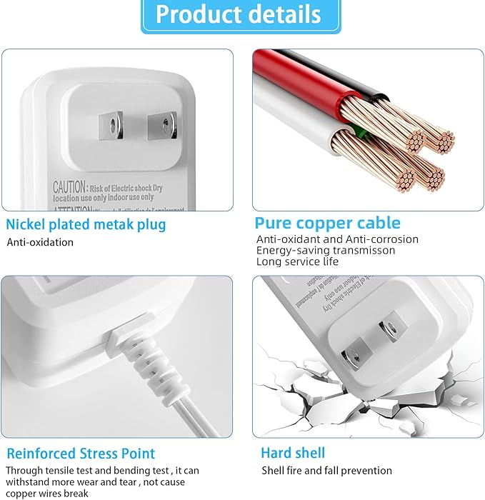 TKDY 24V 1A Power Supply Cord White, 110-240V AC to 24Vdc 24W Class 2 Adapter, DC24V Switching Charger for 24 Volt 1.0A 1000mA 0.75A 750mA 0.5A 500mA Diffuser Humidifier LED Light.
