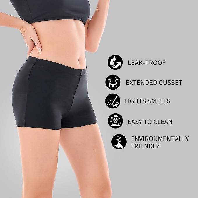 Leakproof Period Swimwear Boy Shorts for Women Teen Girls - Swim Confidently with Absorbent Menstrual Swim Bottoms