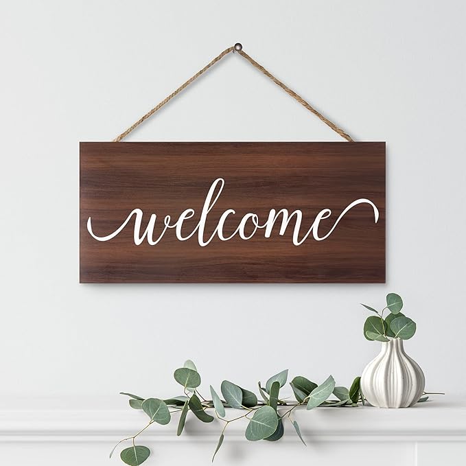 Welcome Wood Sign 6x13 Inch Rustic Wall Dcor, Entryway, Porch, Front Door Welcome Sign, Farmhouse Style Home Dcor, Made in USA