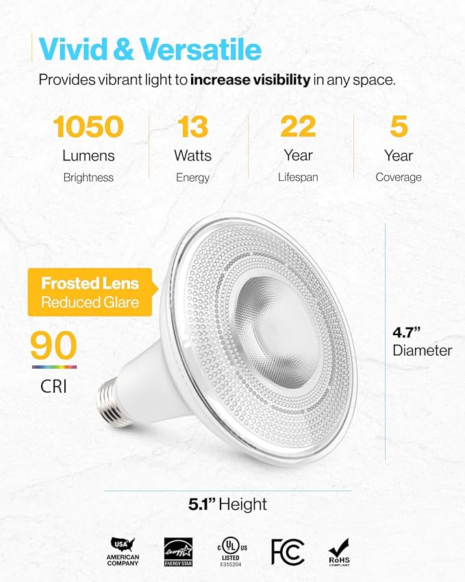 Sunco Outdoor Flood Light Bulb LED PAR38, Exterior Spotlight Bulbs, Weatherproof, 1050 LM, 13W (100W Equivalent), 5000K Daylight, Wet Rated, Dimmable, E26 Base UL 2 Pack