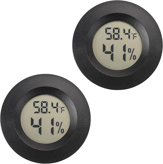 Mini Hygrometer Thermometer Digital Humidity Meter IndoorOutdoor Humidity Monitor Reptile Thermometer for Humidors Greenhouse Garden Cellar Fahrenheit(F) Celsius(C) 2 Pack