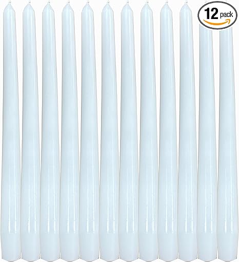 Pennig 12 Pack White Unscented and Smokeless Taper Candles Long Burning,Paraffin Wax with Cotton Wicks for Burning Approxinately 7-8 Hours Time