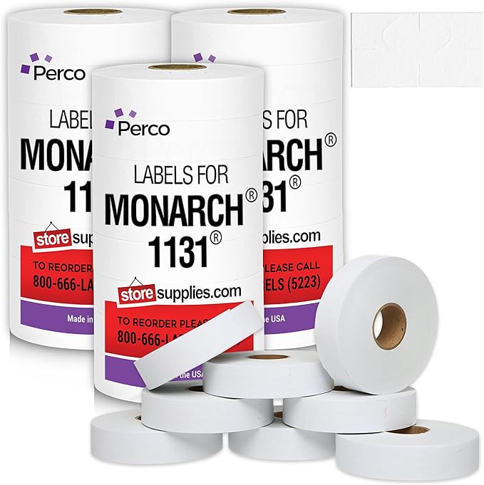 Perco Removable Adhesives red Labels for Monarch 1131 Price Gun, 3 Sleeves - 60,000 Price Gun Labels