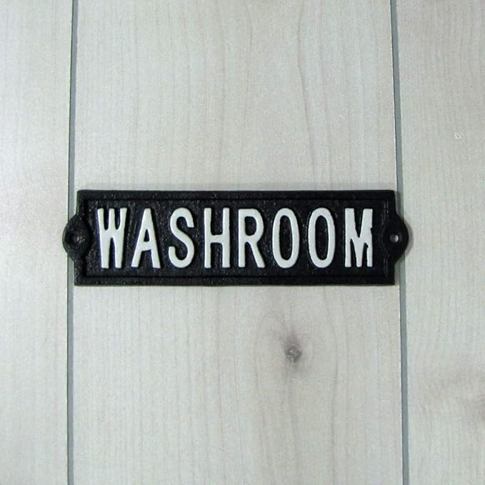 Cast Iron Washroom Bathroom Sign Rustic Gas Station Bar Pub Wall Decor Bath Plaque