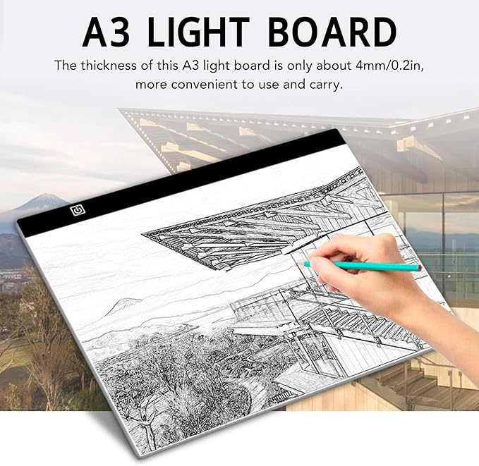 A3 LED Light Pad, 12000K Tracing Light Box with Stepless Dimming, Portable USB Powered Light Board Kit for Artists,Drawing, Sketching, Animation