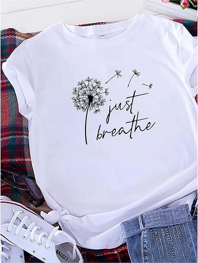 Women's Short Sleeve T-Shirts Loose Casual Printed Top Summer Basic Beach Vacation Tee Trendy Fashion Comfort Fit