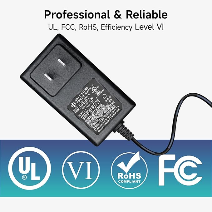 UL Listed 12V 2A 24W 6ft Long Power Supply Adapter, AC DC Switching Adapter (Input 100-240V, Output 12Volt 2Amp 2000mA), DC 12V 5.5x2.1mm Wall Mount Transformer Charger Plug