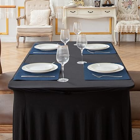 Cloth Placemats Set of 8, Linen Type Fabric Placemats Machine Washable Placemats Heat Resistant Placemats Wrinkle Free Thick Polyester Kitchen Place Mats for Dining Table (Navy Blue)