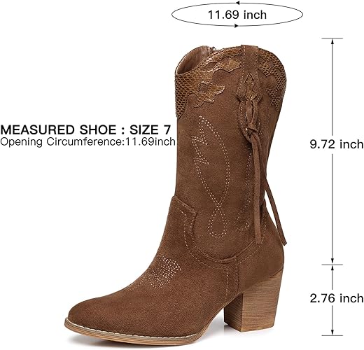 SHIBEVER Cowboy Cowgirl Boots for Women: Western Country High Heel Boots Suede Zipper Mid Calf Booties