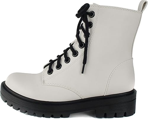 Soda FIRM - Lug Sole Combat Ankle Bootie Lace up w/Side Zipper