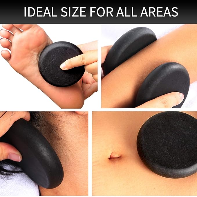 Basalt Massage Stones - 8 Extra Large Basalt Massage Rocks for Hot Rock Massages, 3.15 Inch Round Hot Stones for Massage, Essential Spa Massage Supplies