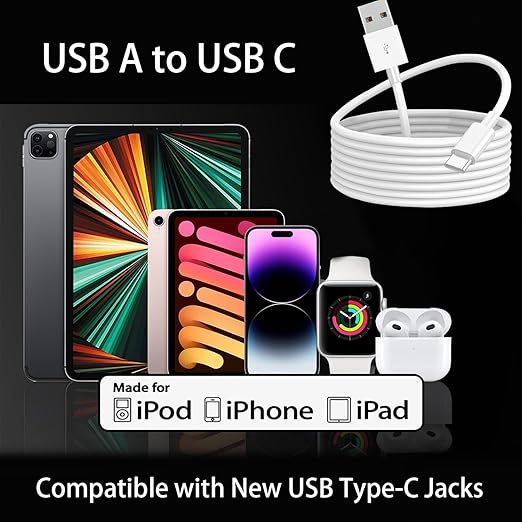 Short Apple iPhone 1516 CarPlay Cable - USB A to USB C Car Charger Wire for iPhone 1516 Series, iPad Pro, Air, 10th Gen Charging Cord (1 Ft)