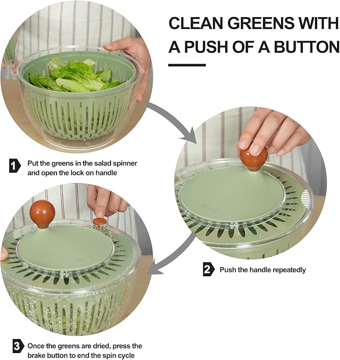 ZHANG XIAO QUAN SINCE 1628 Easy to use pro Pump Salad Spinner 6.3 qt with Bowl, Colander and Built in draining System Lettuce Spinner for Fresh, Crisp, Clean Salad and Produce
