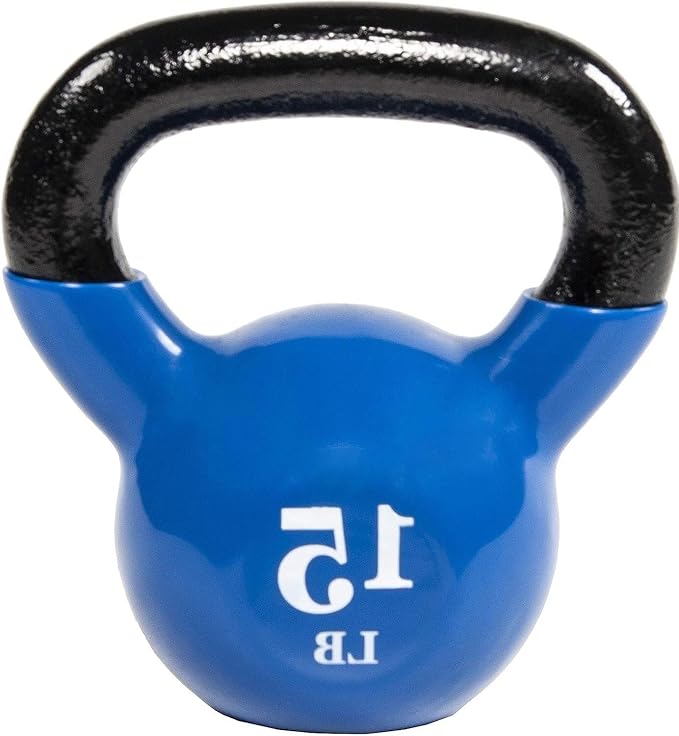 15 lb Vinyl Coated Cast Iron Kettlebell, Blue, All-Purpose Fitness Weight