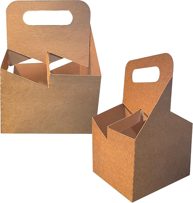 4 Cup Drink Carrier with Handle Kraft Paperboard Cup Holder Disposable Cup Holder for Hot or Cold Drinks Cup Carrier for Food Delivery Services, Uber Eats, Door Dash (15)
