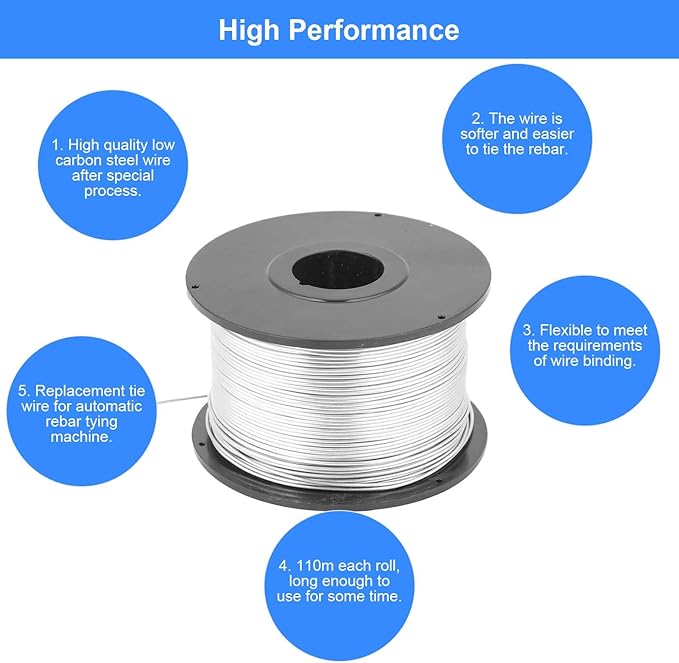 4pcs Wire Tie Wire 110m Length 0.8mm Diameter Steel Tie Wire Rolls Tying Wire for Automatic Tying Machine Tie Wire Coil