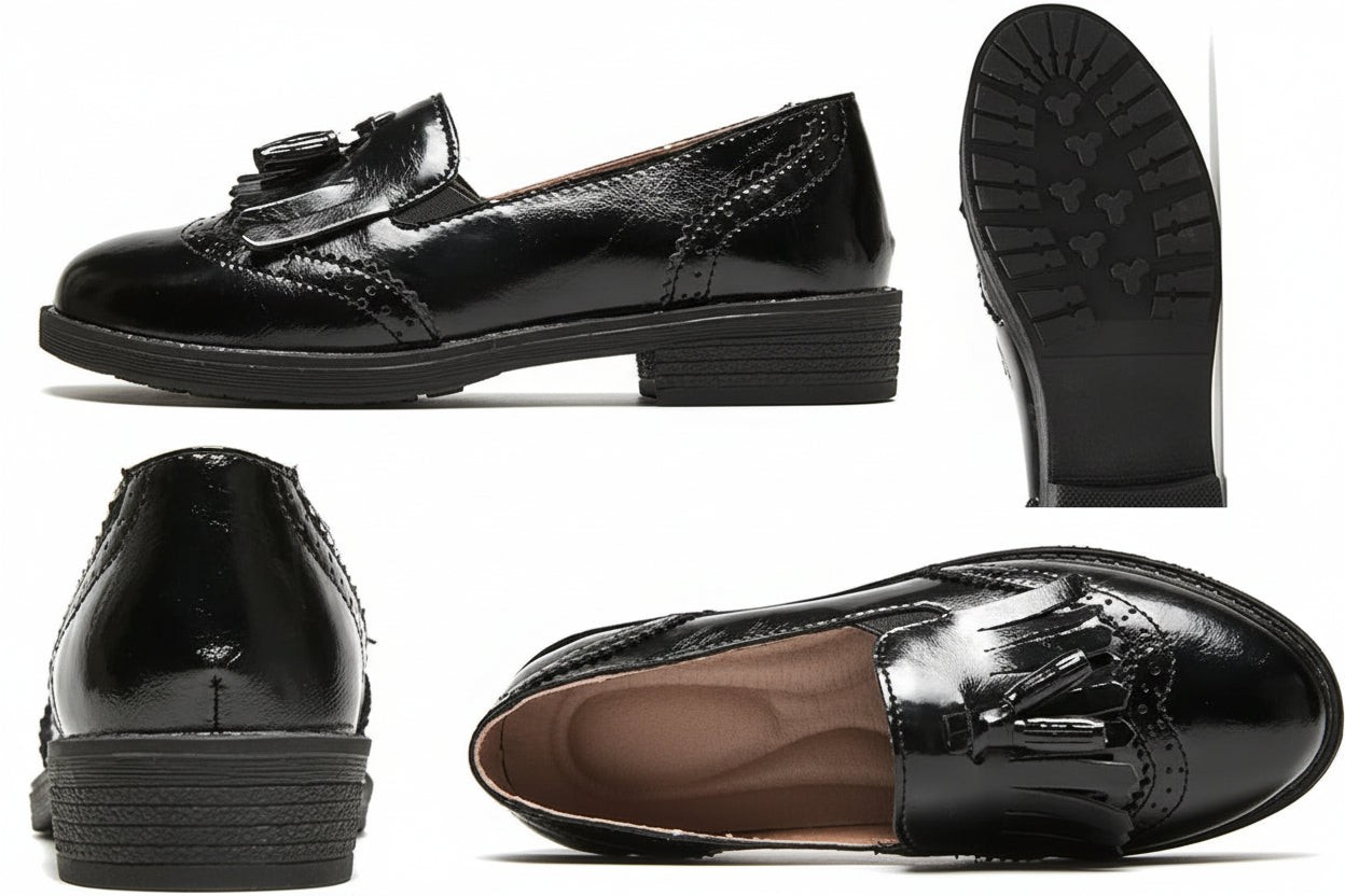 Women's Leather Penny Loafers Slip On Wingtip Oxfords Tassel Loafers