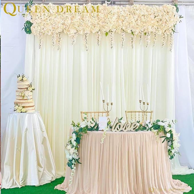 Chiffon Backdrop Curtain Ivory 5ft x 10ft 2 Pieces Cream Chiffon Curtains Beige Sheer Curtain Backdrop Wedding